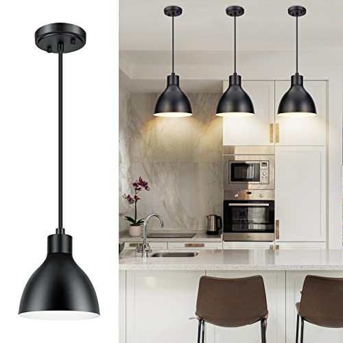 FadimiKoo Black Pendant Lighting, Farmhouse Adjustable Hanging Light Fixture Over Kitchen Island, Mini Metal Ceiling Hanging Lamp Lighting for Dining Room Hallway, UL Listed (3 Pack)