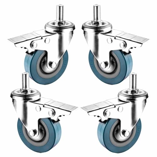 Ruote piroettanti industriali da 2,5/3 Pollici silenziose con Filettatura M12, bloccabili e Resistenti all'Usura, perfette per carrelli Multiuso e scarpiere, Set da 4 Pezzi.