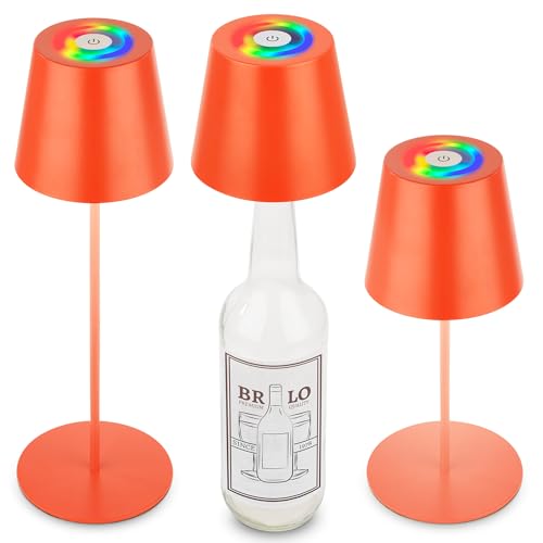 BRILONER - Lámpara de mesa LED inalámbrica 3 en 1 RGBW IP44, táctil, regulable, batería y luz reemplazables, lámpara de noche, lectura, camping, lámpara de batería, 36x12 cm, naranja