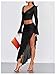 Verdusa Women's Club Outfits Asymmetrical High Slit Mesh Long Skirts Ruffle Hem Ruched Flowy Bodycon Skirt Black Small
