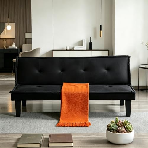 Trygoal Convertible Futon Sofa Bed, Small Futon Couch with 5-Position Adjustable Backrest, Modern Sofa Bed for Small Spaces, Living Room, Bedroom, Apartment, Black