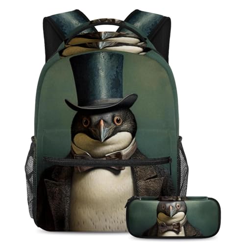 Sac à dos pingouin pour la salle de classe - Set scolaire 2 pièces pour adolescents