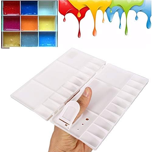 Remorui 25-Grids Rectangle Paint Tray Palettes with Thumb Hole Oil Watercolor Pigment Artist Plastic Palette Kids Adults Drawing Palette Random