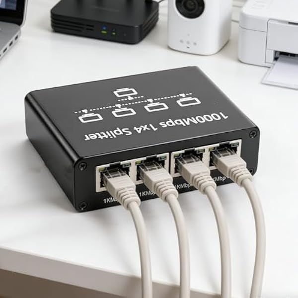 Generic Gigabit Ethernet Splitter легкий сетевой разветвитель 1 к 4 обеспечивающий эффективную передачу данных подходит для нескольких устройств на рабочем месте