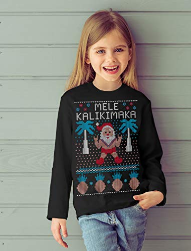 Image of Mele Kalikimaka Hawaiian Santa Ugly Christmas Toddler Kids Long Sleeve T-Shirt