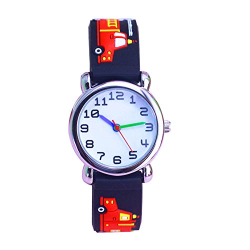 Eleoption Relojes de pulsera resistentes al agua digitales de silicona en 3D con dibujos animados, regalo de profesor para niños y niñas - ZL-00213, negro, (Black Fire Engine)