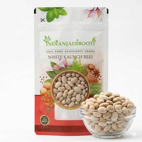Image of IndianJadiBooti White Kaunch Beej (Mucuna Pruriens /Velvet Bean) - Pure Raw Seeds for Vitality, Muscle Strength & Nervous System Support - Natural Mood Balance (100g)