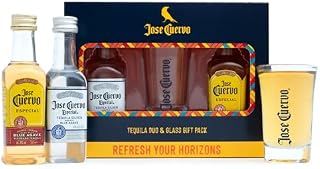 Tequila Gift Set - Jose Cuervo Tequila Gifts, 2x 5cl Jose Cuervo Reposado 38%, Jose Cuervo Silver 40%, Miniature Alcohol Bottles, 1 Official Spirit Shot Glass - Mini Birthday Gifts for Men, Women