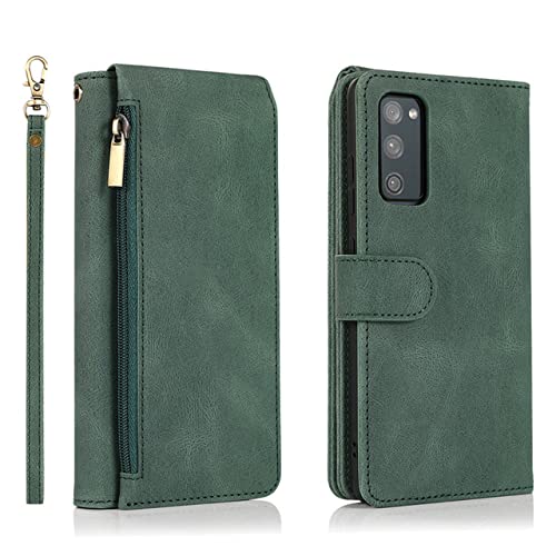Étui portefeuille Samsung S9 en cuir vert avec fermeture éclair