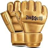 ZHENGTU オープンフィンガーグローブ MMA 総合格闘技 パンチンググローブ ボクシング キックボクシング トレーニンググローブ パウンドグローブ | 高耐久PUレザー 衝撃吸収SBRフォーム | フルカバー親指 ワイドな手首 | プロ格闘家推奨 | 黒・黒赤・黒金 M・L 【格闘技・武道・ジム向け】 (金, M/L)