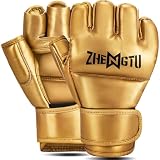 ZHENGTU オープンフィンガーグローブ MMA 総合格闘技 パンチンググローブ 【プロ格闘家推奨】 親指ガード SBR衝撃吸収 高耐久PUレザー ボクシング キックボクシング トレーニンググローブ ワイド手首固定 男女兼用 M/Lサイズ (金, M/L)