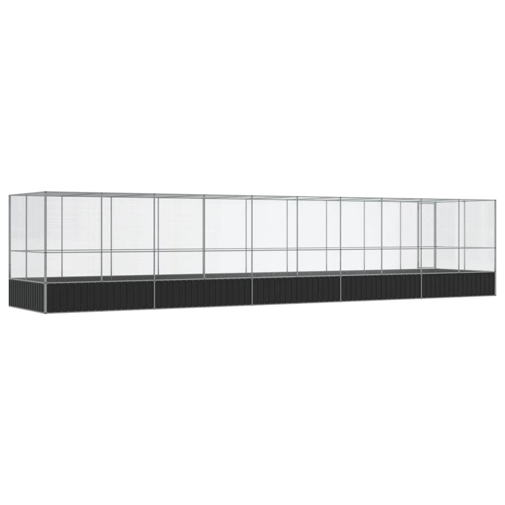 Woliera z rozszerzeniem z ocynkowanej stali, srebrna, 1039 x 207 x 212 cm, klatka dla ptaków z drzwiami kratkowymi, na balkon, do hodowli i na wolnym powietrzu dla kanarków, papugi falistych