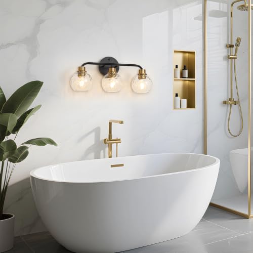 Image of Bathroom Light Fixtures Black and Gold Vanity Light 3 Light