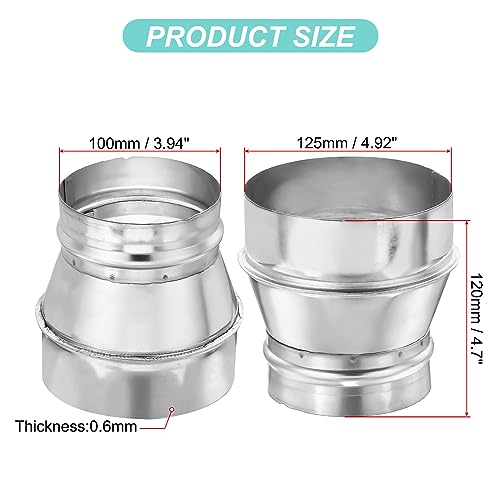 PATIKIL Ducting Reducer 125mm to 100mm, 5 to 4 Inch Metal Air Ducting