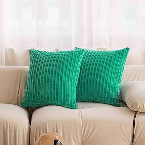 Kevin Textile Throw Pillow Cover, 16x16 Inch, Teal, Square Corduroy Cushion Cover with Stripes for Bedroom Sofa Living Room Couch, Set of 2 Cover