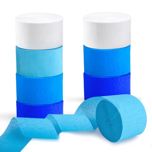 Image of Blue Streamers 8 Rolls Crepe Paper Streamers Party Decorations for Blue Birthday Party, Wedding, Engagement, Bachelorette and Baby Shower Boy