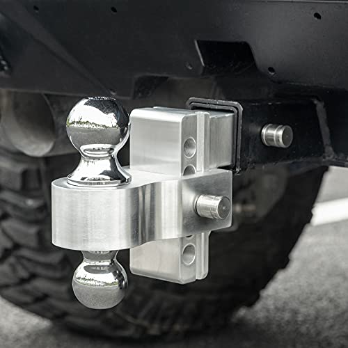 Yitamotor Adjustable Trailer Hitch, Fits 2-Inch Receiver, 4-Inch Drop Hitch, Aluminum Tow Hitch, Ball Mount, 2 And 2-5/16 Inch Combo Stainless Steel Tow Balls With Double Key Locks, Silver #TOP7