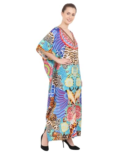 Image of Miss Lavish London Kaftan Dresses for Women,Beach Kaftan Coverups,Hawaiian Coverups for Women,Long Beach & Swimsuit Coverups,Plus Size African Caftan Dress,Moroccan Style Loungewear Multi 2XL