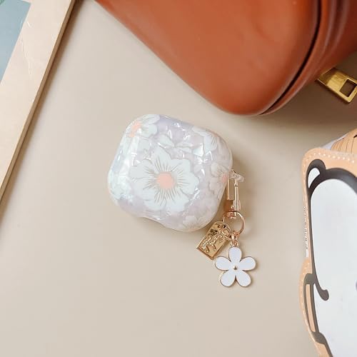 Image of MINSCOSE for Glitter AirPods 4 Clear Case,Cute Cartoon Shell Pattern Aesthetics Design with Girly Floral Keychain,Soft TPU Protective Cover with Cleaner Kit for Girls Women for AirPods 4-White