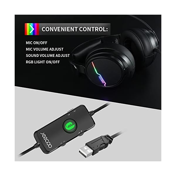 Jeecoo USB Gaming Headset für PC, USB Gaming Kopfhörer Mit Mikrofon 7.1 Surround Sound Headset for Gamers – Bild 4