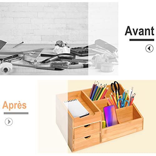 Organiseur Bureau Bambou Verni 7 Compartiments, HOMCOM