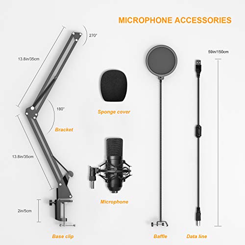 PC Mikrofon, USB Mikrofon Kit 192kHZ/24bit Professionelles Lärmminderung, Gaming Mikrofon mit Ständer und Pop-Filter für… – Bild 8
