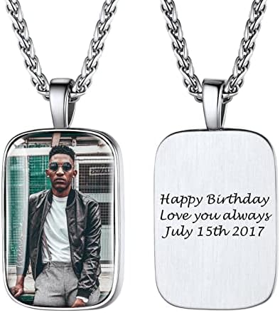 PROSTEEL Personalized Photo Tag Necklace for Women/Men, Full CZ Stone, Engraving Date/Text/Pictures with Chain-Send Gift Box