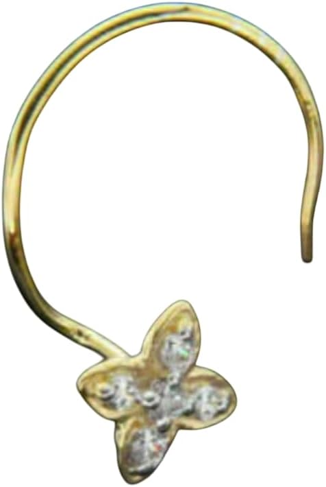 HANDMADE Round Cut Moissanite Flower Shaped Nose Ring, 925 Sterling Silver, 14k Yellow Gold Plated, Screw Wire, for Women