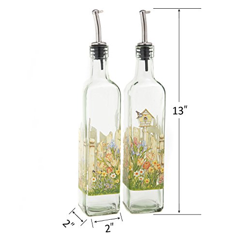 Cedar Home Olive Oil Bottle Set Glass Dispenser Vinegar Cruet 17Oz. With Stainless Steel Leak Proof Pourer Spout For Cooking Or Salad Dressing, 2 Pack, Yellow #TOP3