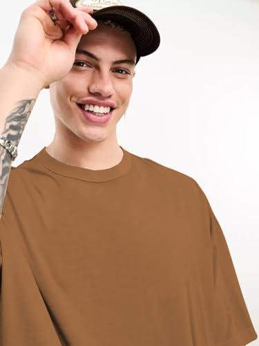 Image of CHKOKKO Oversized Tshirt for man Solid Classic Round Neck Loose Fit Half Sleeve Soft and Comfortable Casual Stylish wear for Summer