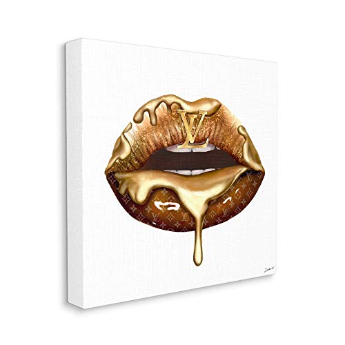 Stupell Industries Designer Brand Gold Lip Portrait Glam Cosmetic Drip, Design By Ziwei Li, Canvas Wall Art, 17 x 17