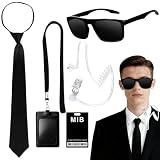 Gobesty 6 Piezas Agente Disfraz Accesorios, Men in Black Disfraz, Kit de Cosplay de Guardia de Seguridad con Gafas de Sol, Corbata, Identificación y Tarjetero para Hombres Mujeres Niños Cosplay