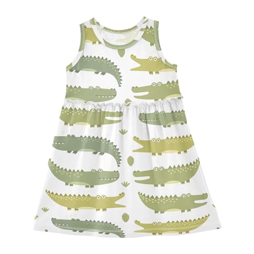 Cartoon Crocodile Summer Girl Dress Casual Dress Sleeveless Toddler Outfits Size 2t