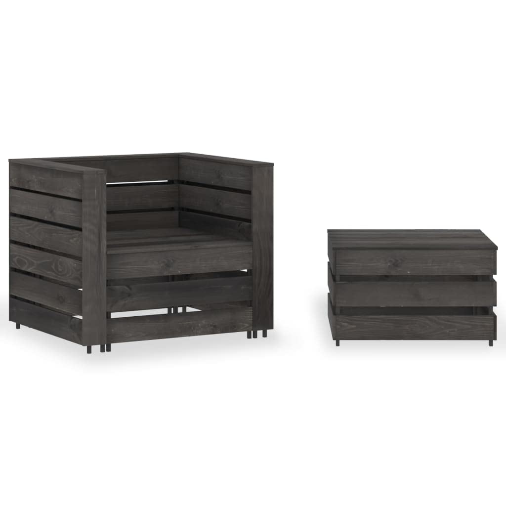 Salon de jardin en palette bois de pin imprégné gris durable pour terrasse élégante