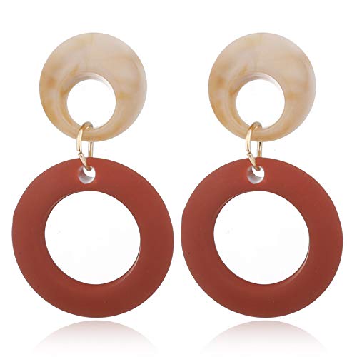 Nuevos Pendientes de color caramelo Pendientes coreanos Círculos dobles brillantes Cadenas de costura Contraste Orejas femeninas Adornos Ladrillo rojo