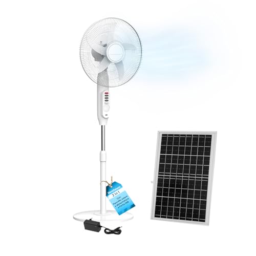 Wintem - Ventilatore a Piantana con Pannello Solare, Batteria 6000mAh, Oscillazione Automatica, 3 Velocità, Uso Interno ed Esterno, Ricaricabile via USB, Ø 40 cm, Motore Silenzioso