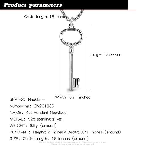 H&Beautimer Unisex 925 Sterling Silver Solid Necklace - Classic Key Pendant Rolo Chain For Women's Man's - 18,20,22,24,26,28,30'' - Handmade in Italy - Silver Fine Jewelry2