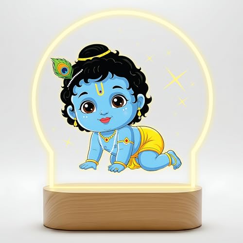 Image of Giftplease Cute Baby Krishna Color-Printed LED Lamp - Ladoo Gopal Night Light with Warm Yellow Glow | Spiritual Home Decor, Mandir Light & Gift for Janmashtami, Kids' Room & Housewarming GL 19