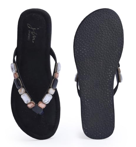 Image of JM LOOKS Women's Rhinestone Sandals High | Low Platform T-Strap Jewel Sandals High Wedge Flip Flops Sandal Summer Beach Sandal