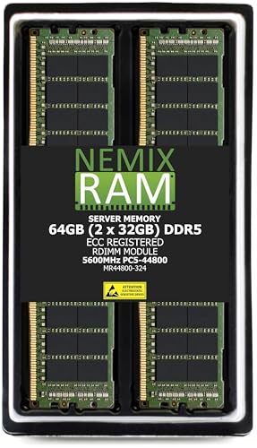 Image of 64GB 2X32GB DDR5 5600MHZ PC5-44800 2Rx4 1.1V CL46 288-PIN ECC Registered RDIMM KIT NEMIX RAM Server Memory Compatible with ASRock WRX90 WS EVO Motherboard