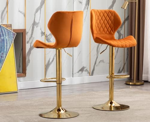 EALSON Velvet Bar Stools Set of 2 Counter Height Barstools with Back Swivel Bar Chairs with Gold Base Modern Adjustable Kitchen Island Stools for Home Bar/Dining Room, Orange — view 6