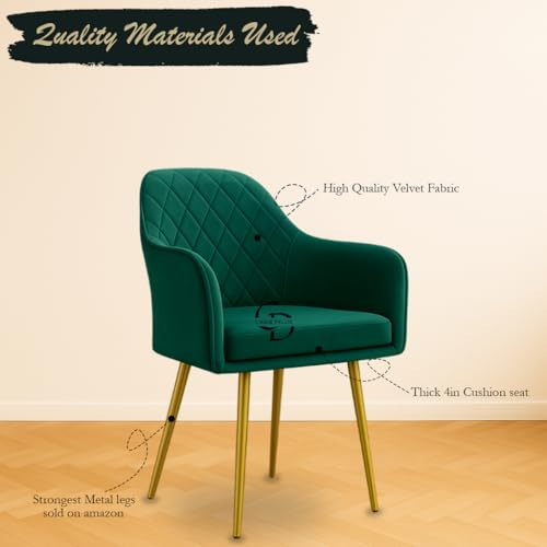 Image of Velvet Accent Chair with Matching Pouffe & Floral Cushion | Modern Upholstered Armchair with Gold Metal Legs | Lounge Chair for Living Room, Bedroom, Office, Guest Room (Green Diona)