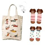 Zhixan 4er Set Dackel Geschenke, Socken + Schlüsselanhänger + Kosmetiktasche + Einkaufstasche, Für Alltag, Reise Und Feiertage
