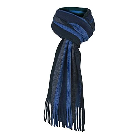 Giovanni Cassini Mens Italian Inspired warm Knitted striped winter scarf (New blue wide stripe) GCE Cover