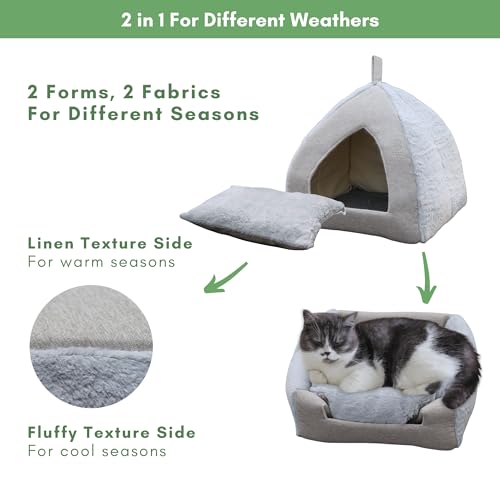 Cat-Bed-Cave-for-Indoor-Cats-Cat-Hideaway-Bed-Cat-Tent-Bed-Cat-Hut-Covered-Cat-Bed-Hideaway-Cat-Beds-for-Indoor-Cats-Small-Cat-House-Grey-Beige