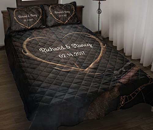 Custom Deer Antler Heart Vintage Brown Hunter Couple Hunting Personalized Name Quilt Blanket & Pillowcases, Quilts Bedding Set & Pillow Cover, King Queen Double Twin Throw Full Size Bedspread Bed Sets #TOP10