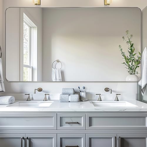 ANDY STAR Brushed Nickel Mirrors for Bathroom Sink, 24x48 Inch Bathroom Vanity Mirror with Rectangular Metal Frame-Modern Clean Design with Superior Stainless Steel Frame by ANDY STAR - Image 2