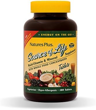 NaturesPlus Source of Life Multivitamin - Whole Food Nutritional Supplement with Chelated Minerals, Energy Booster - 180 Vegetarian Tablets (60 Servings)