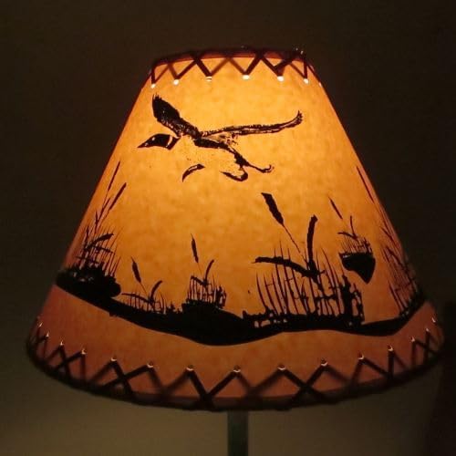 16" FLYING LOON ANIMAL PRINT FAUX OILED KRAFT CLASSIC EMPIRE LAMPSHADE WITH LACED TOP AND BOTTOM