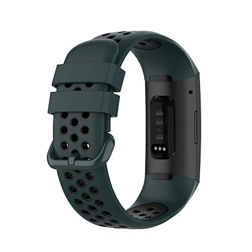 KINOEHOO Ersatzarmband kompatibel mit Fitbit Charge 4/SE Charge 3/SE Edelstahl Armband Weiche Silikon Uhrenarmbänder.(Olivgrün + schwarz) Cover